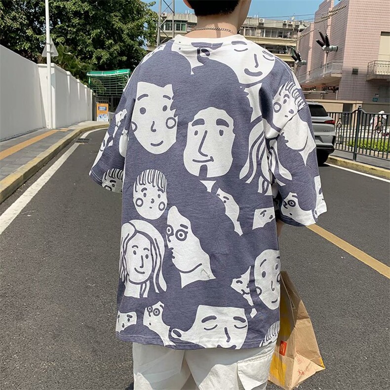 港风T恤男短袖2021夏季新款文艺上衣宽松潮流帅气体恤潮W403-P20,男装T恤,星座412-2
