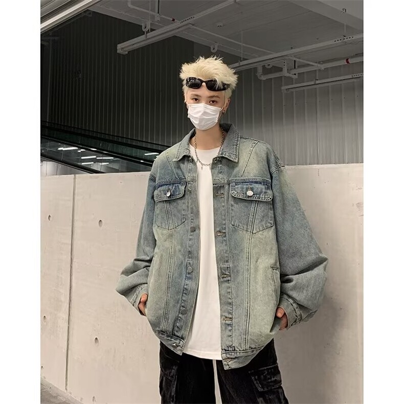 复古牛仔外套女春秋款高级感潮牌水洗做旧宽松休闲夹克男8841P58，男装工装外套，星座410-2