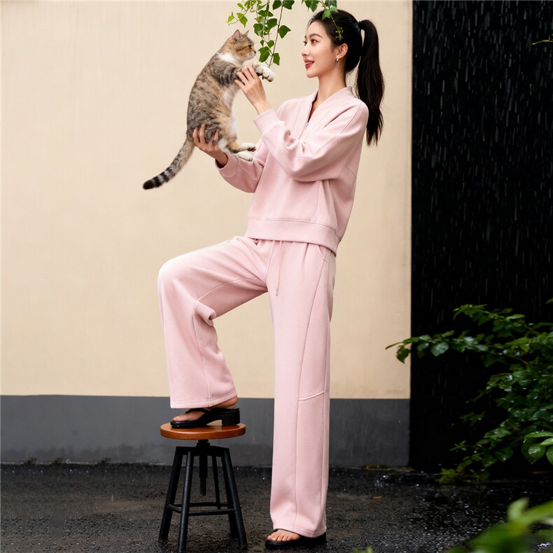 休闲时尚套装女秋季新款洋气减龄纯色圆领长袖卫衣阔腿长裤两件套,女装套装/套裙,江南