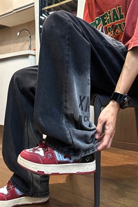 薄款现货印花牛仔裤男宽松直筒休闲长裤子GK27-P60-限价78图片