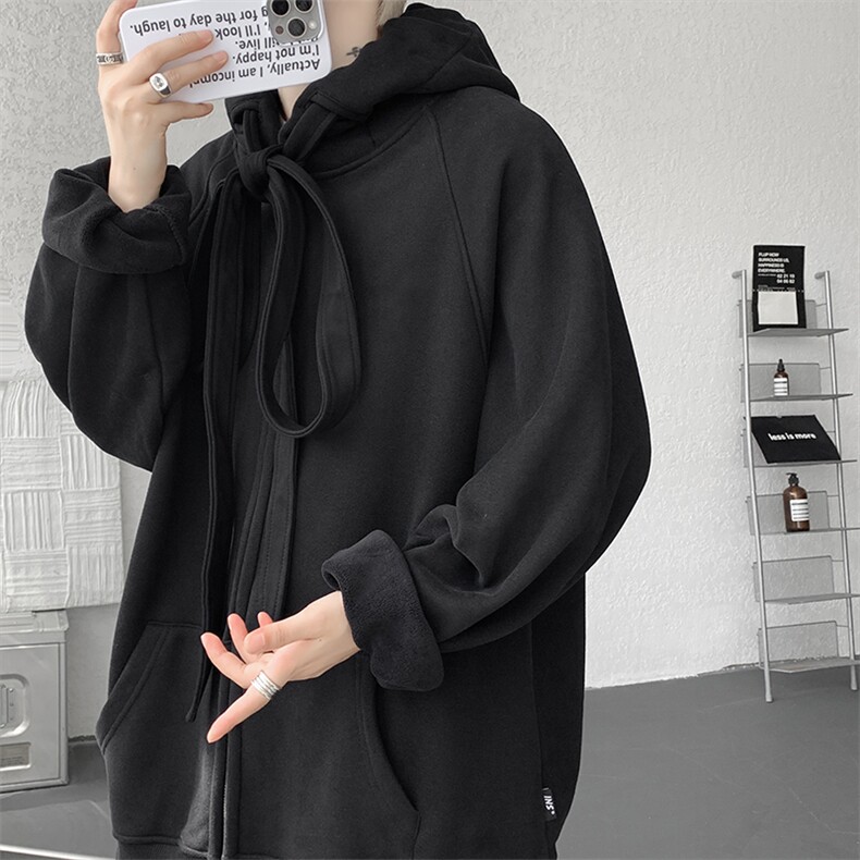 8XL-M朝牌情侣美式绑带设计连帽卫衣宽松开衫外套男女WY35P58,女装短外套,电商D206-1