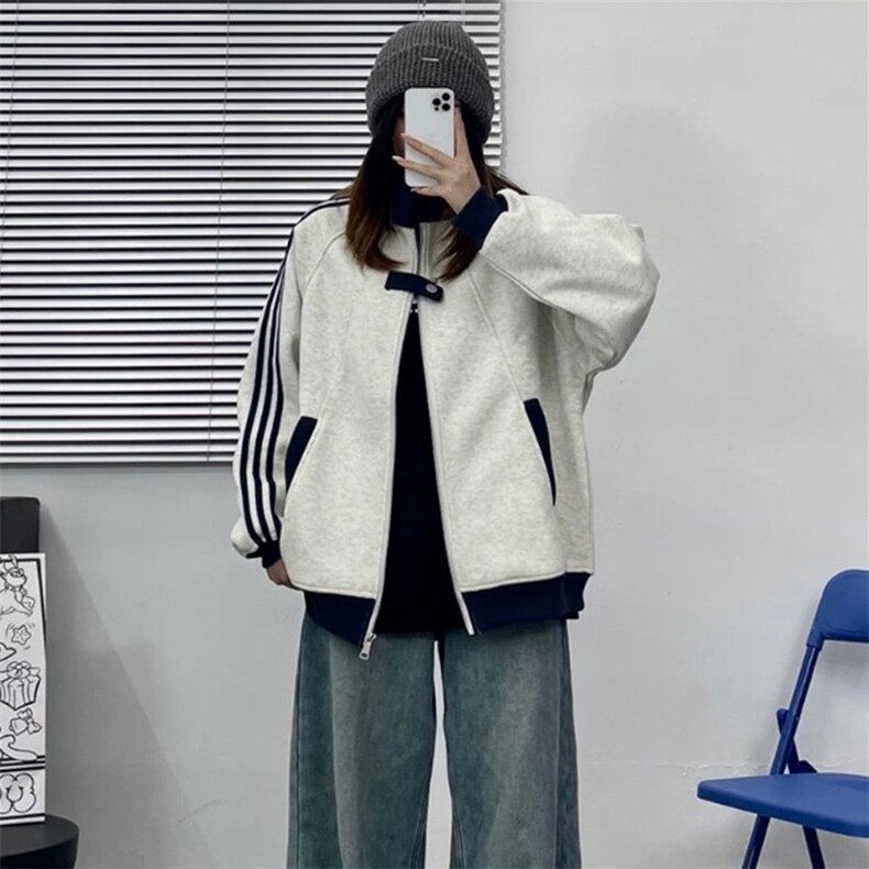 抖音得物品质秋冬美式高街重磅结构拼接织带翻领卫衣夹克外套W113，男装夹克，电商A486-1