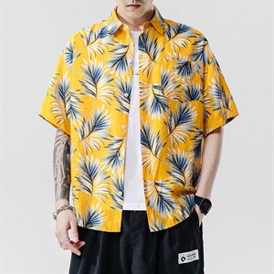 2021夏季新日系大码男无影墙沙滩情侣休闲短袖印花衬衫C3013-P35图片