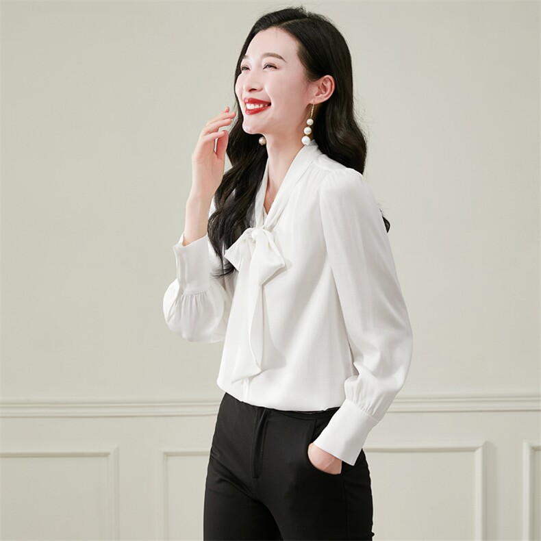 真丝绸衬衫女装春秋2026新款真丝上衣蝴蝶结系带气质高级感衬衣,女装衬衫,阿舍尔精品