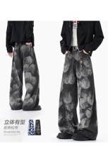 2026无影墙春季-A2021P48控78满印涂鸦水洗牛仔裤男宽松直筒裤子，男装牛仔裤，电商B241