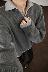 冬季新款美式复古假两件针织翻领宽松打底长袖毛衣男MY115-特P75，男装T恤，电商A001