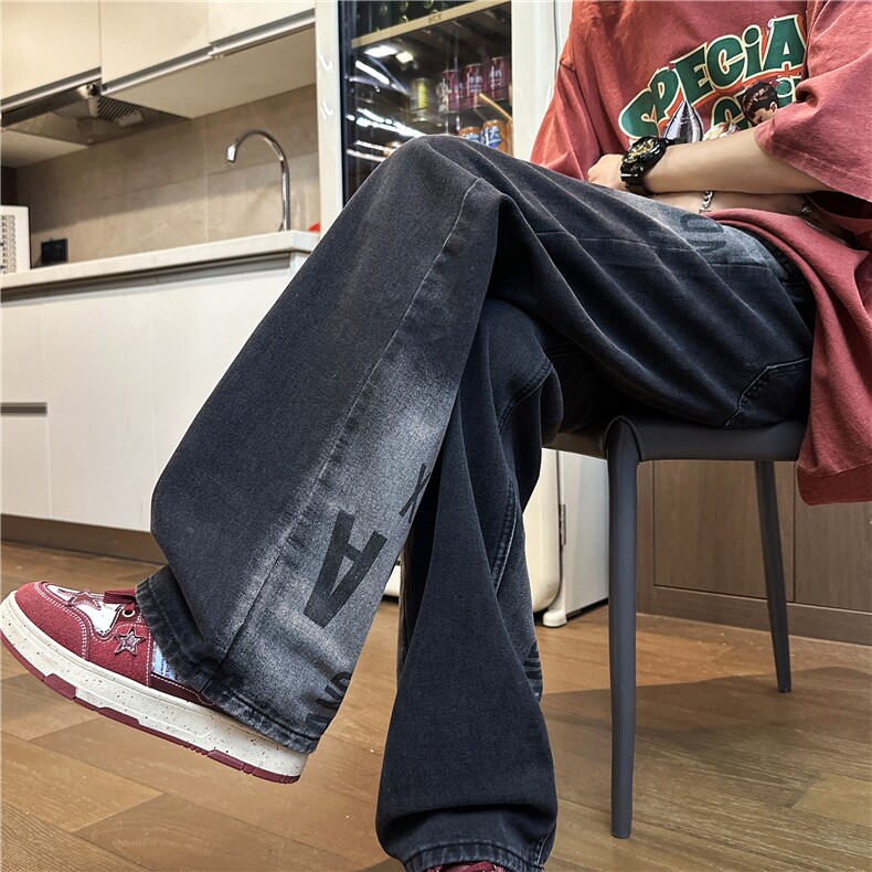 薄款现货印花牛仔裤男宽松直筒休闲长裤子GK27-P60-限价78，男装牛仔裤，星座310A-1