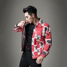 2021模图实体店款精品牛仔外套红色货号322-1，男装夹克，钱塘6007(原2006)