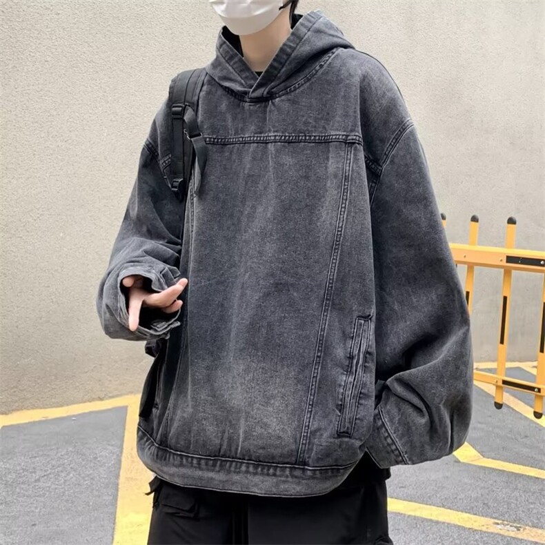 水洗复古情侣装牛仔卫衣连帽外套潮牌高街宽松帅气夹克衫2025P63,男装卫衣,星座410-2