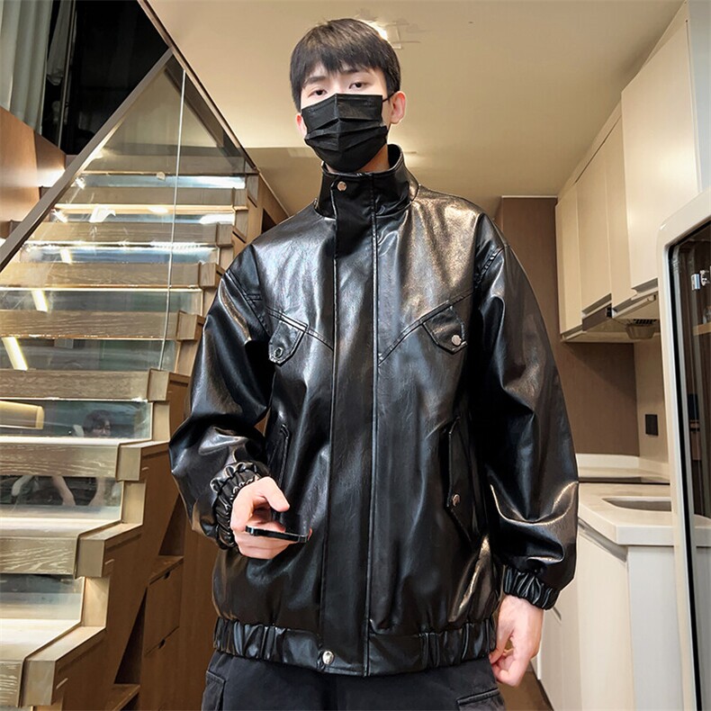 男士立领情侣外套春季皮夹克潮青年休闲大码男装A266-PY008-P75图片