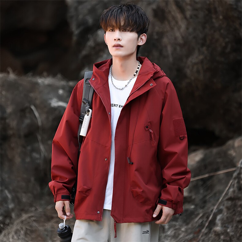 连帽防水冲锋衣情侣款夹克秋季户外外套潮款宽松A266-JK8013-P45，男装夹克，电商A266
