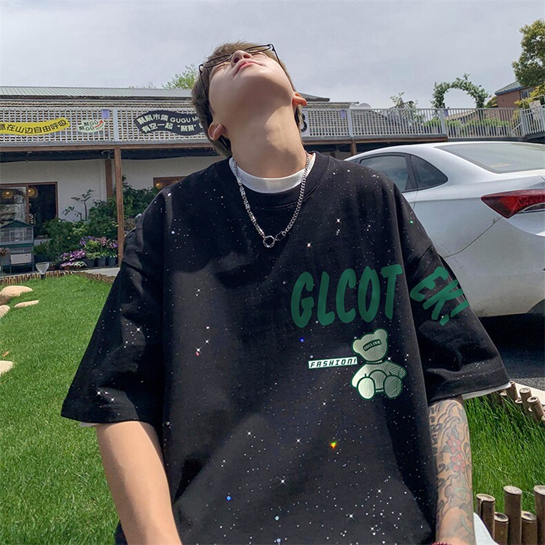 量大优供抖音视频支持得物配合二开美式满天星亮片短袖T恤MTX171,男装T恤,电商A486
