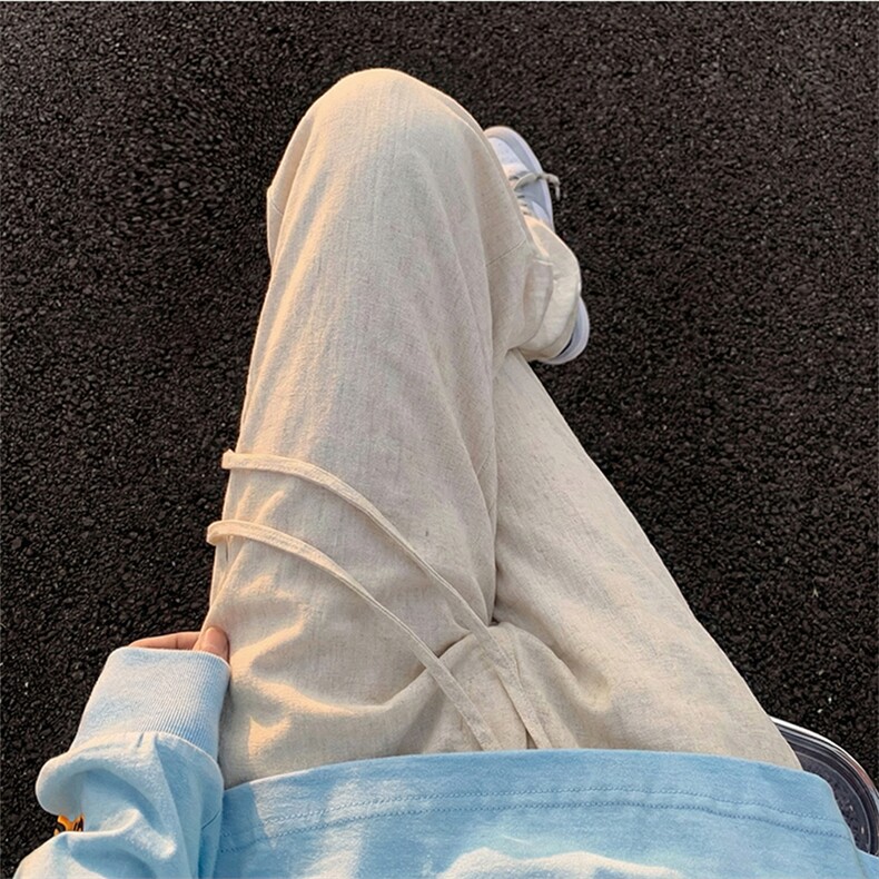 8059特批45夏季薄款透气耐磨男直筒长裤麻休闲宽松垂感阔腿裤，男装休闲裤，电商A178