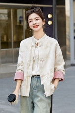 新中式外套女2025春秋新款小个子短款高级感宽松休闲国风唐装上衣，女装短外套，牡丹诺