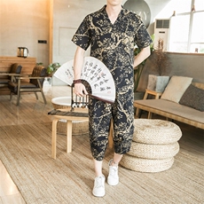 风春夏季棉麻短袖休闲套装宽松大码两件套XZ712-5-TZ08-P65，男装T恤，星座1112-5（原712-5）