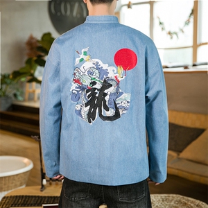 秋装 大码风牛仔夹克外套民族风盘扣刺绣唐装潮 JK22/P150图片