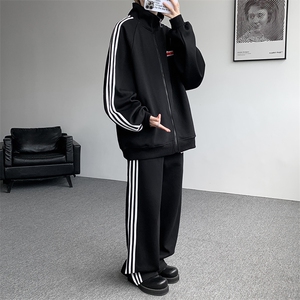 8XL-M条纹撞色开衫新年红卫衣运动套装潮牌运动服校园风TZ114P118图片