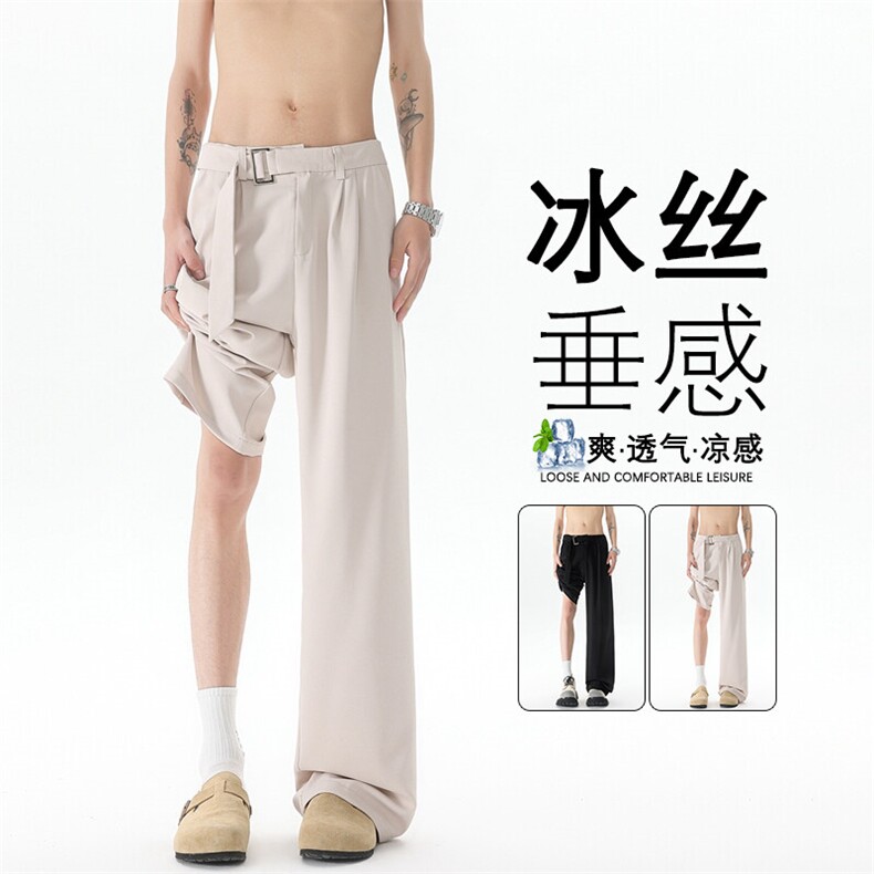 8XL-M垂坠感冰丝西裤大码凉感裤子腰带直筒长裤休闲裤KZ1958/P55图片