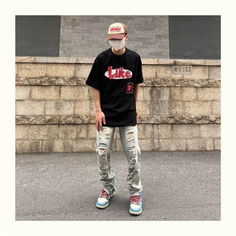 网络图现货美式复古潮牌做旧洞洞直筒牛仔裤JAG90-P43,男装牛仔裤,星座715-7