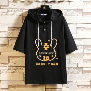 连帽短袖t恤男大码胖子带帽五分袖中袖 砖墙挂拍 LD54297-P45图片