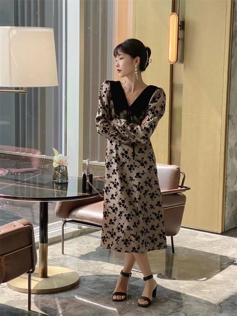 提花撞色连衣裙，女装连衣裙，时尚秀衣阁