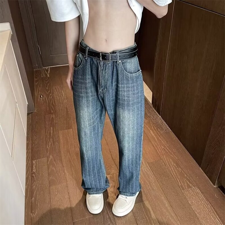 美式水洗做旧牛仔裤男秋季新款高街潮牌复古直筒宽松CQ06P48,男装牛仔裤,星座1116-2