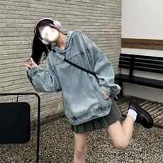 美式水洗复古情侣装牛仔卫衣连帽外套2025年春秋季宽松显瘦上衣，男装夹克，星座506A