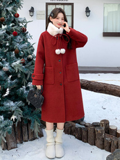 2025年冬季新款韩版时尚优雅气质内胆含90白鸭绒长款羊毛呢大衣，女装毛呢外套，心心服饰