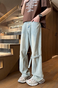 美式绑带工装牛仔裤男 M-4XL 直播平直 P65控88图片