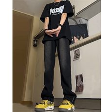 现货渐变拉链黑色牛仔裤男大码修身直筒裤K5804-K5805-P50，男装牛仔裤，星座205