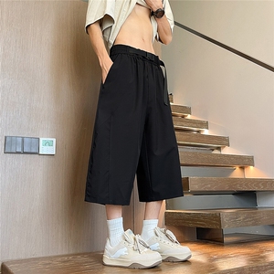 K5047/特P30夏季新款透气激光打孔网眼过膝七分裤男凉感冰丝裤子,女黑色运动裤搭配衣服好看吗图片