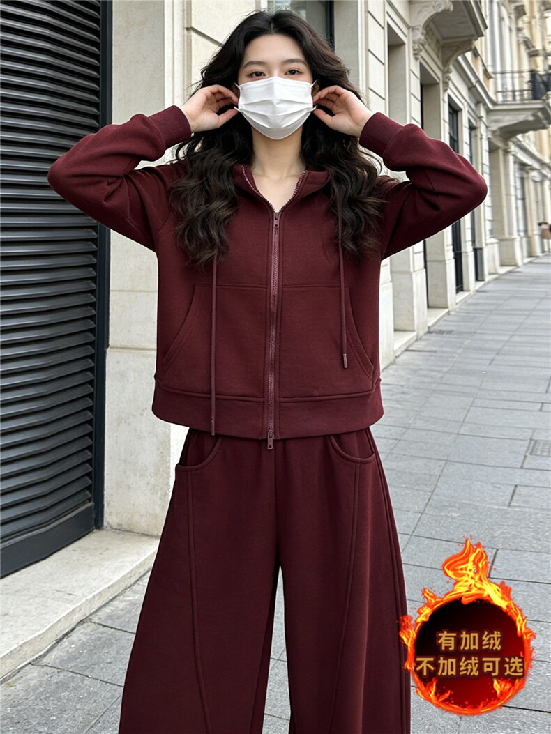 时尚休闲运动套装女秋冬款洋气减龄气质拉链连帽卫衣直筒裤两件套,女装套装/套裙,江南