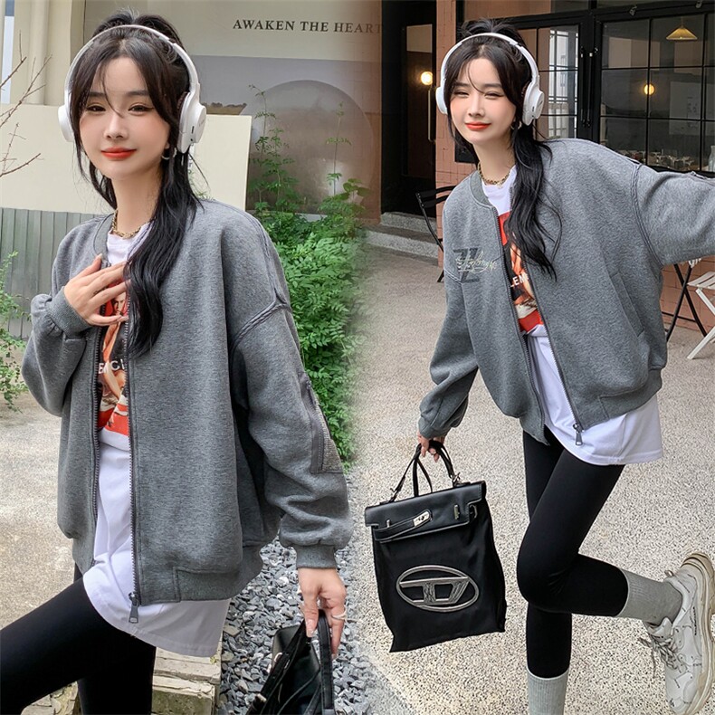 现货2024年春季新款时尚休闲重工烫钻贴标棒球服外套女,女装短外套,MQ