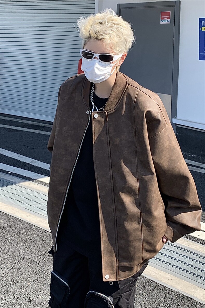 港风高街痞帅男装外套美式短款夹克PU皮机车服DSA157B-J206-P90,男装夹克,电商A157B