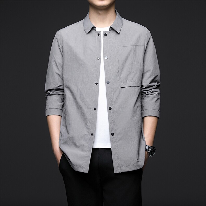 D610春秋新款男士中长款风衣翻领外套简约通勤商务男装，男装风衣，电商B360