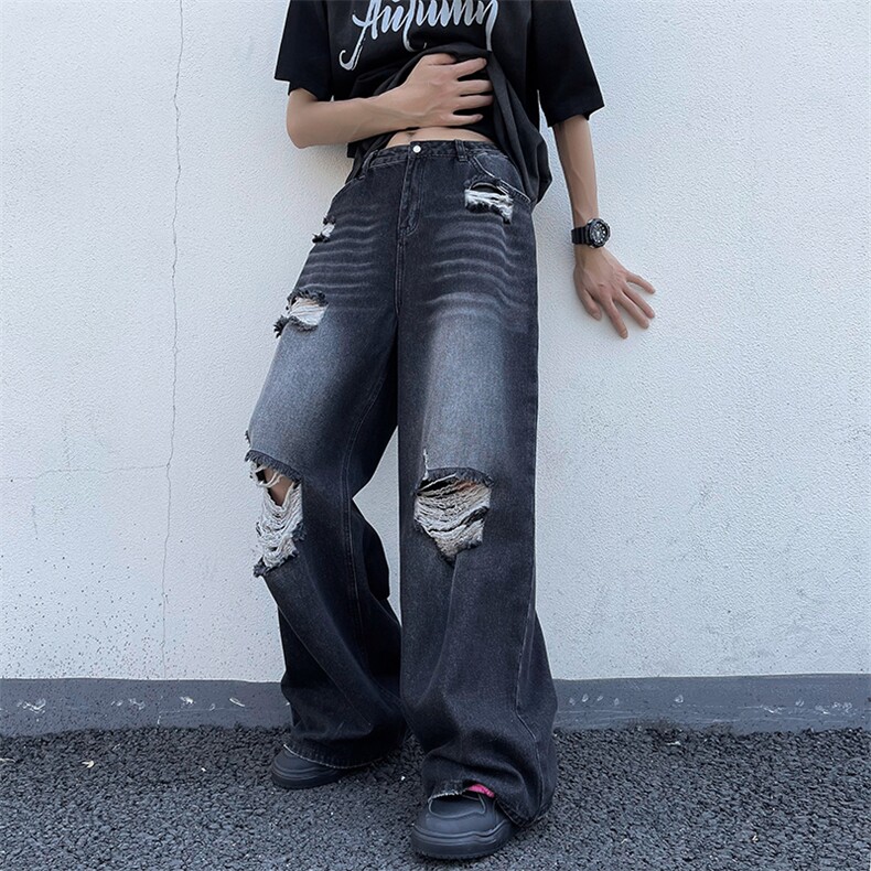 牛仔裤男夏季薄款美式高街vibe风破洞宽松休闲长裤子N0055-P50,男装牛仔裤,星座308B-2