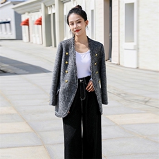 小香风流苏毛边双面呢大衣女2025秋冬季新款高端气质羊毛西装外套，女装毛呢外套，丝露怡语