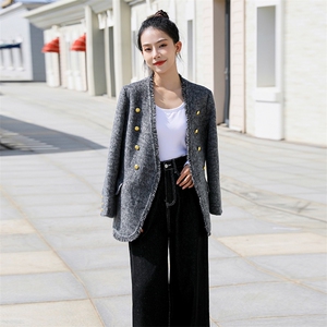 小香风流苏毛边双面呢大衣女2025秋冬季新款高端气质羊毛西装外套图片