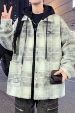 青少年连帽加绒外套男秋冬款潮牌加厚夹克学生冬装上衣V206-P110，男装夹克，星座509