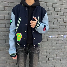 复古拼接徽章刺绣毛呢棒球服夹克男女潮牌外套春秋新款HH510P69，男装夹克，星座1013-5