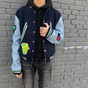 复古拼接徽章刺绣毛呢棒球服夹克男女潮牌外套春秋新款HH510 P69图片