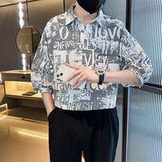 2025春季新款衬衫男士七分袖印花衬衫潮牌宽松上衣901C16P58，男装衬衫，星座901