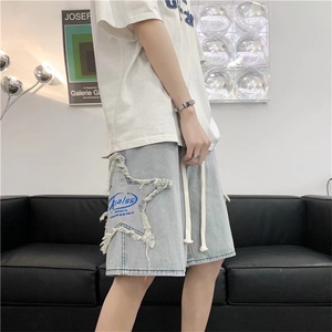 牛仔短裤男夏季设计感小众五角星五分裤潮牌ins大裤衩 DK162-P40图片