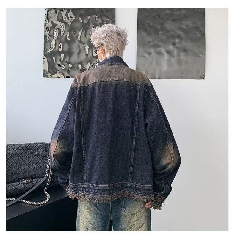 美式复古vintage牛仔外套男款高级感炸街牛仔衬衣翻领工装夹克秋,男装夹克,星座506A