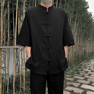现货 新中式亚麻短袖风棉麻中华立领盘扣衬衣MT8515-P38 控58图片
