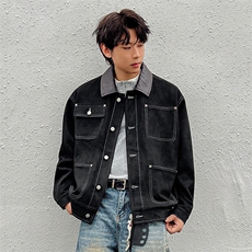 美式高街多口袋翻领绒皮夹克复古工装外套A436-W989-P95148，男装夹克，电商A436