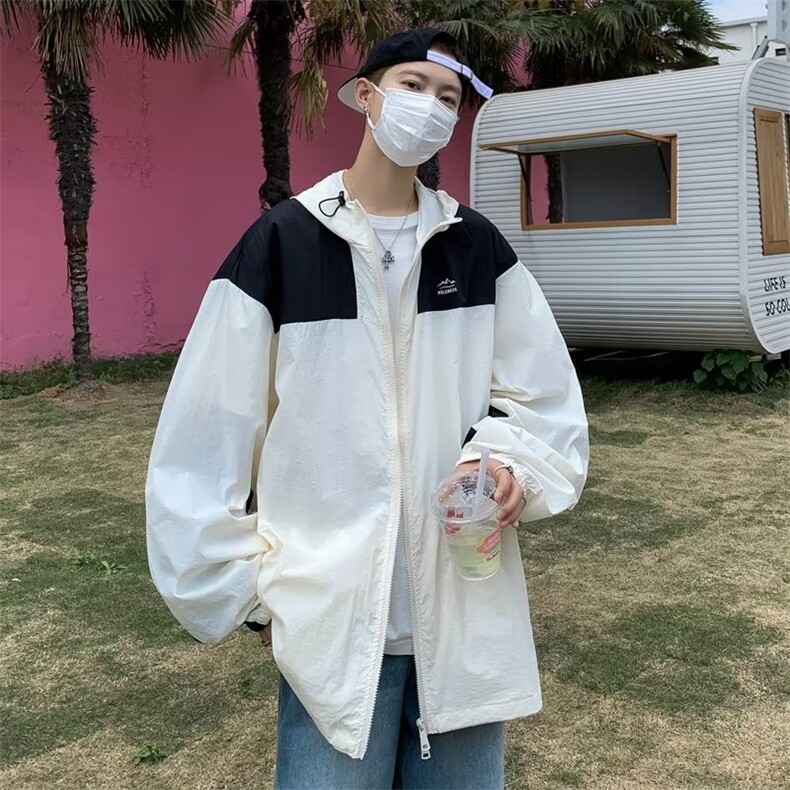 复古夏季工装拼接男户外冲锋衣情侣夹克外套连帽防晒衣F077-P42,男装夹克,星座308B-1