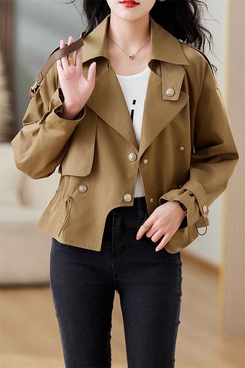 现货风衣外套女2023年秋季短款宽松洋气欧版气质显瘦白搭外套,女装风衣,仁梯
