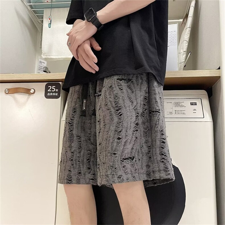 美式复古破洞短裤男夏季设计感宽松五分裤潮牌休闲中裤WD245-P35,男装休闲裤,星座1008