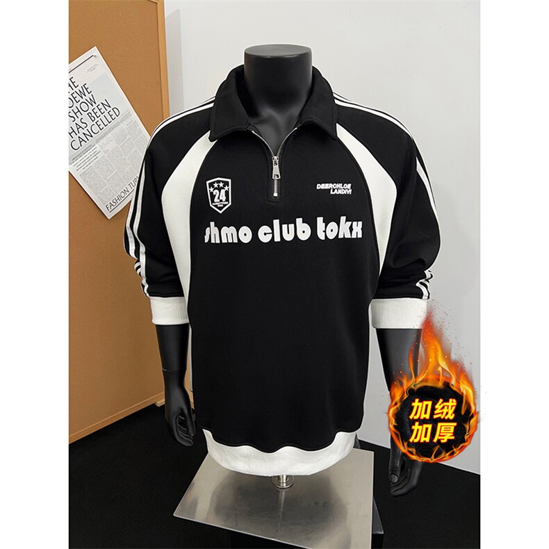 405A高街美式加绒加厚半拉链设计印花polo卫衣WY25308-P65控98，男装卫衣，星座405A